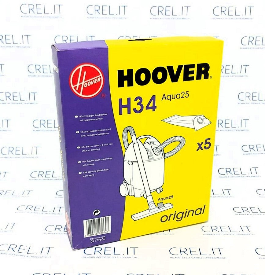 5 Sacchetti Polvere Originali Bidone Hoover H34 Aqua 25